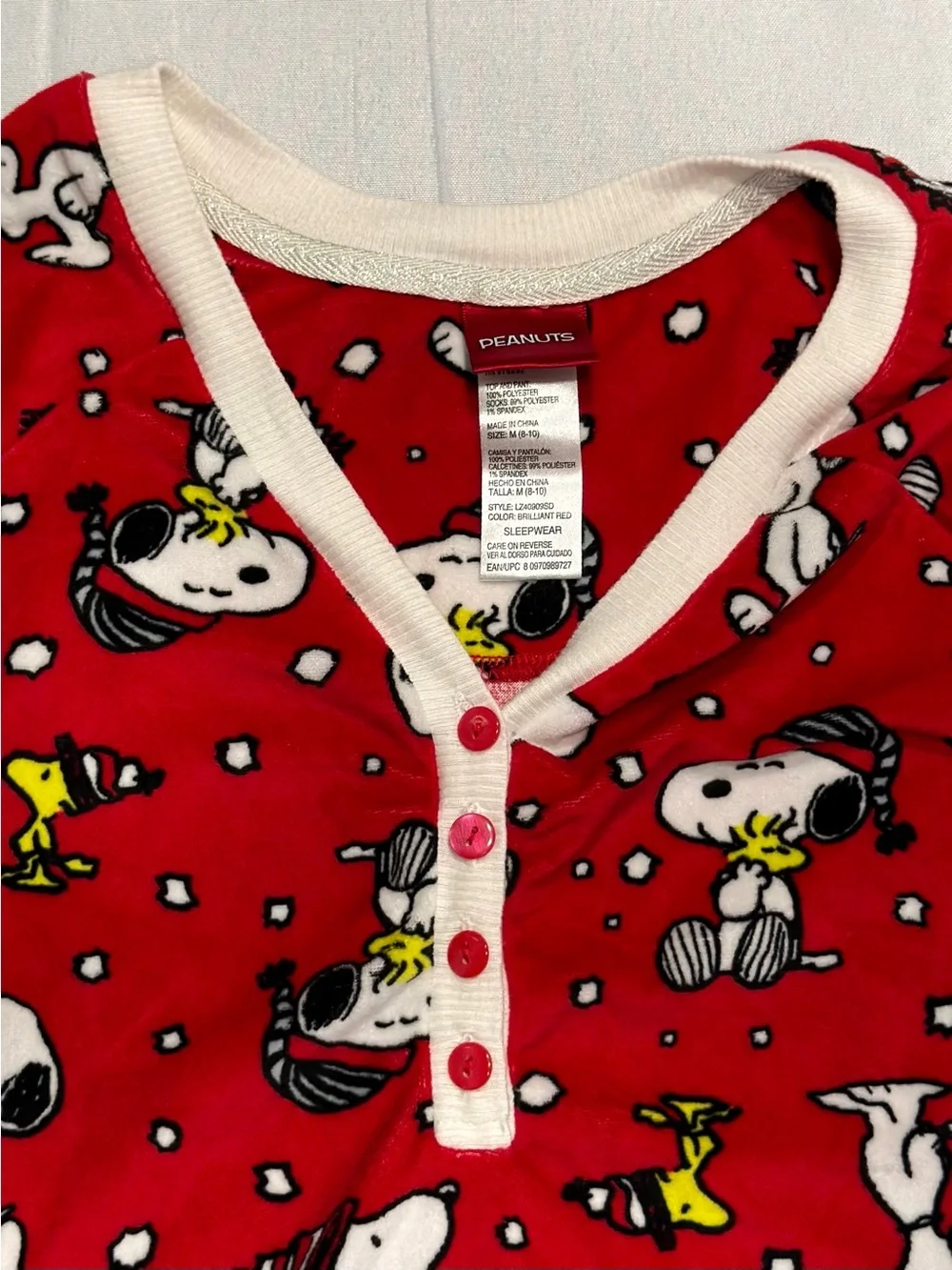 Peanuts Snoopy Women’s Pajama Set M Red Winter Fleece 2 Piece Woodstock